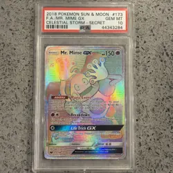 2018 POKEMON SUN & MOON CELESTIAL STORM SECRET #173 FULL ART/MR. MIME GX PSA 10 - Image 1