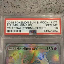 2018 POKEMON SUN & MOON CELESTIAL STORM SECRET #173 FULL ART/MR. MIME GX PSA 10 - Image 4