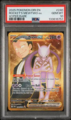 2025 POKEMON DRI EN-DESTINED RIVALS HYPER RARE TEAM ROCKET'S MEWTWO EX PSA 10 - Image 1