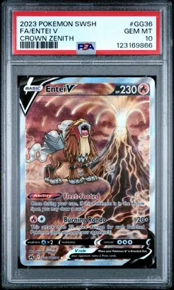 2023 POKEMON SWSH CROWN ZENITH #GG36 FA ENTEI V PSA 10 GEM MINT - Image 1