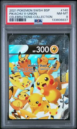 2021 POKEMON SWSH BLACK STAR PROMO CELEBRATIONS COLL #140 PIKACHU V-UNION PSA 8 - Image 1