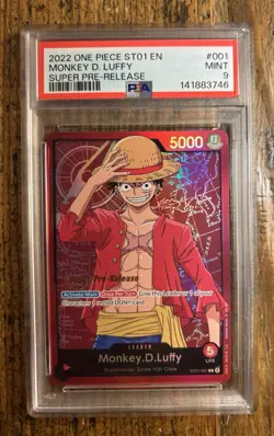 Monkey.D.Luffy ST01-001 Super Pre-Release Straw Hat Crew Foil Leader PSA 9 - Image 1