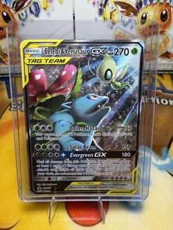 Pokemon TCG Celebi & Venusaur GX SM167 Tag Team Full Art Holo Card MP - Image 1