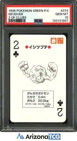 Pokemon 1996 Geodude 074 2 Of Clubs Pokemon Green Playing Card Japanese PSA 10 - Image 1