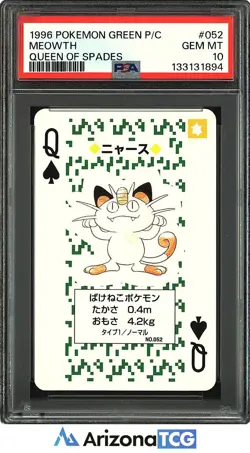 Pokemon 1996 Meowth 052 Queen Of Spades Green Playing Card Japanese PSA 10 - Image 1