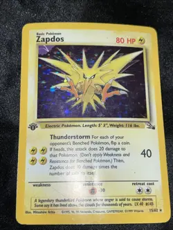 Pokemon TCG Zapdos 15/62 1st Edition Fossil Holo HP - Image 1