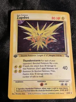 Pokemon TCG Zapdos 15/62 1st Edition Fossil Holo HP - Image 2