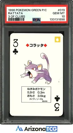 Pokemon 1996 Rattata 019 3 Of Clubs Pokemon Green Playing Cards Japanese PSA 10 - Image 1