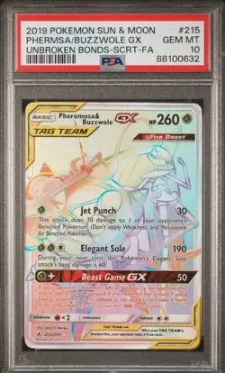 PSA 10 Pokemon Pheromosa & Buzzwole GX #215 Secret FA Sun & Moon Unbroken Bonds - Image 1