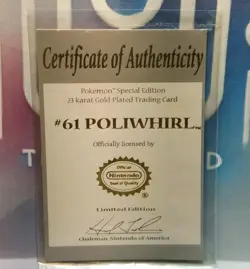 Pokemon #61 POLIWHIRL: (COA) ONLY. 23kt Gold Plated Burger King Promo - Image 1