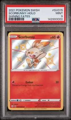 2021 POKEMON SWORD & SHIELD SHINING FATES #SV015 SCORBUNNY-HOLO PSA 9 - Image 1