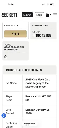 2025 One Piece Legacy Of The Master OP12-014 Boa Hancock Alt Art SR BGS 10 POP 5 - Image 3