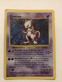 Pokemon TCG Mewtwo 10/102 Base Set Shadowless Holo Rare Card - Image 1