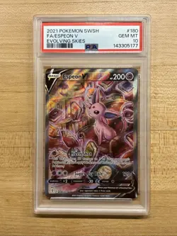 2021 Espeon V Pokemon SWSH Evolving Skies Sword & Shield #180 Full Art PSA 10 - Image 1