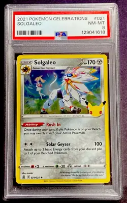 2021 Pokemon Celebrations #021 SOLGALEO HOLO PSA 8 NM-MT - Image 1