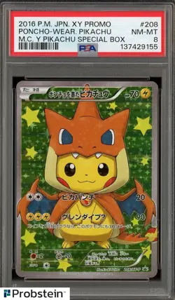 2016 Pokemon Japanese XY Promo #208 Poncho-Wearing Pikachu Charizard PSA 8 NM-MT - Image 1