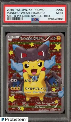 2016 Pokemon Japanese XY Promo M.C. X Pikachu #207 Poncho Wearing Pikachu PSA 9 - Image 1