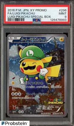 2016 Pokemon Japanese XY Promo Special Box #296 FA Luigi Pikachu PSA 9 MINT - Image 1
