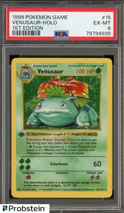 1999 Pokemon Game #15 Venusaur Holo 1st Edition PSA 6 EX-MT - Image 1