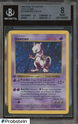 1999 Pokemon 1st Edition Thick Stamp #10 Mewtwo Holo R BGS 8 NM-MT - Image 1