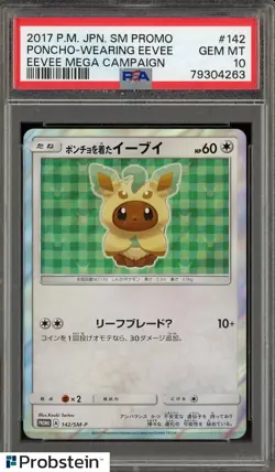 2017 Pokemon Japanese SM Promo #142 Poncho Wearing Eevee PSA 10 GEM MT - Image 1
