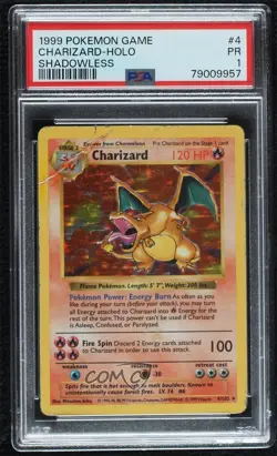 Charizard Holo Shadowless Pokemon Base Set PSA 1 1999 - Image 1