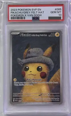 PIKACHU/GREY FELT HAT POKEMON X VAN GOGH SVP EN-SV BLCK STR PRM 2023 085 PSA 10 - Image 1