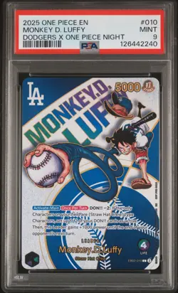 2025 ONE PIECE PROMOS DODGERS X ONE PIECE NIGHT #010 MONKEY D. LUFFY PSA 9 - Image 1