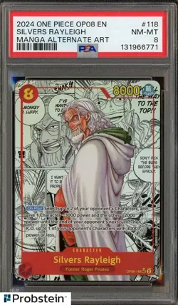 #2 2024 One Piece OP08 Manga Alternate Art #118 Silvers Rayleigh PSA 8 NM-MT - Image 1