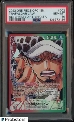 2022 One Piece OP001 EN Alternate Art Errata #002 Trafalgar Law PSA 10 GEM MINT - Image 1