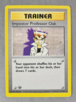 GRAY GREY STAMP (U) Impostor Professor Oak 73/102 1st Edition Pokemon Base Set - Image 1