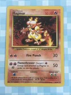 Magmar 36/102 - BASE SET VINTAGE WOTC POKEMON CARD UNLIMITED LP W/ Holder - Image 1