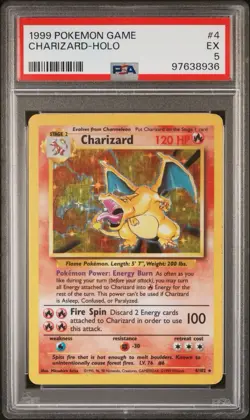 1999 Pokemon Base Set Unlimited Charizard 4/102 Holo Rare PSA 5 EX English WOTC - Image 1