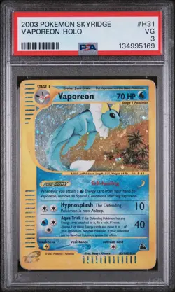Pokemon Vaporeon H31/H32 PSA 3 VG - Skyridge Holo Rare Vintage *SWIRL* - Image 1