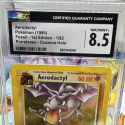 CGC 8.5 Aerodactyl Fossil 1st Edition Cosmos Holo 1/62 Prerelease Pokemon Card - Image 2
