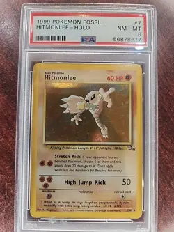 Hitmonlee Fossil Holo Pokemon Card WOTC NM Mint PSA 8 - Image 1