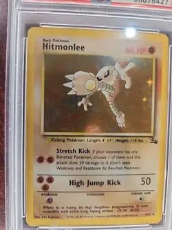 Hitmonlee Fossil Holo Pokemon Card WOTC NM Mint PSA 8 - Image 3