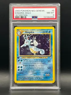 PSA 8 NM-MT Kingdra #8 Holo Rare W. Swirl-Pokemon 2000 1st Edition Neo Genesis - Image 1