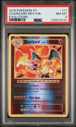 2016 Pokemon XY Evolutions Reverse Holo Charizard #11 PSA 8 - Image 1