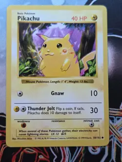 Pokemon TCG - Pikachu Red Cheeks Shadowless 58/102 Base Set Unlimited 1999 - Image 1