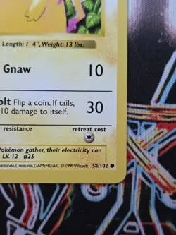 Pokemon TCG - Pikachu Red Cheeks Shadowless 58/102 Base Set Unlimited 1999 - Image 5