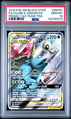 2019 POKEMON SM BLACK STAR PROMO #SM167 FULL ART/CELEBI & VENUSAUR GX PSA 10 - Image 1