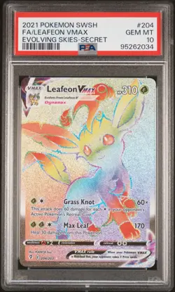 Pokemon Evolving Skies Leafeon VMAX 204 Secret Rainbow Rare PSA 10 - Image 1