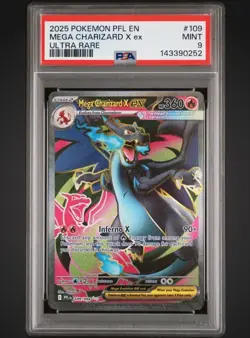 2025 POKEMON PFL EN-PHANTASMAL FLAMES ULTRA RARE #109 MEGA CHARIZARD X EX PSA 9 - Image 1