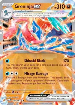 Pokemon TCG Greninja EX 106/167 Twilight Masquerade Double Rare Holo NM - Image 1
