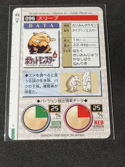 Drowzee 096 1996 Pokemon Japanese Bandai Carddass Vending (Red Version) - Image 2