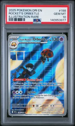 2025 POKEMON DRI EN-DESTINED RIVALS #198 TEAM ROCKET'S ORBEETLE PSA 10 - Image 1