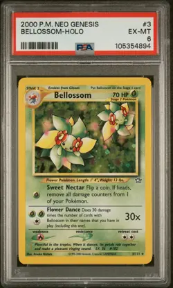 2000 POKEMON NEO GENESIS #3 BELLOSSOM HOLO RARE PSA 6 EX-MINT - Image 1