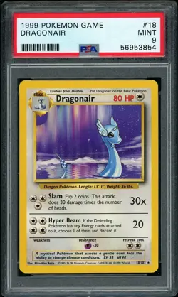 1999 Pokemon Base Set Unlimited Dragonair Rare #18 PSA 9 MINT - Image 1