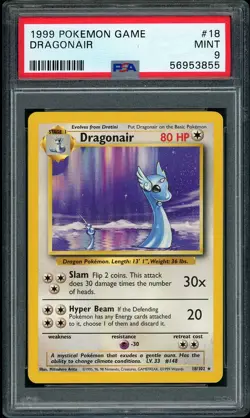 1999 Pokemon Base Set Unlimited Dragonair Rare #18 PSA 9 MINT - Image 1